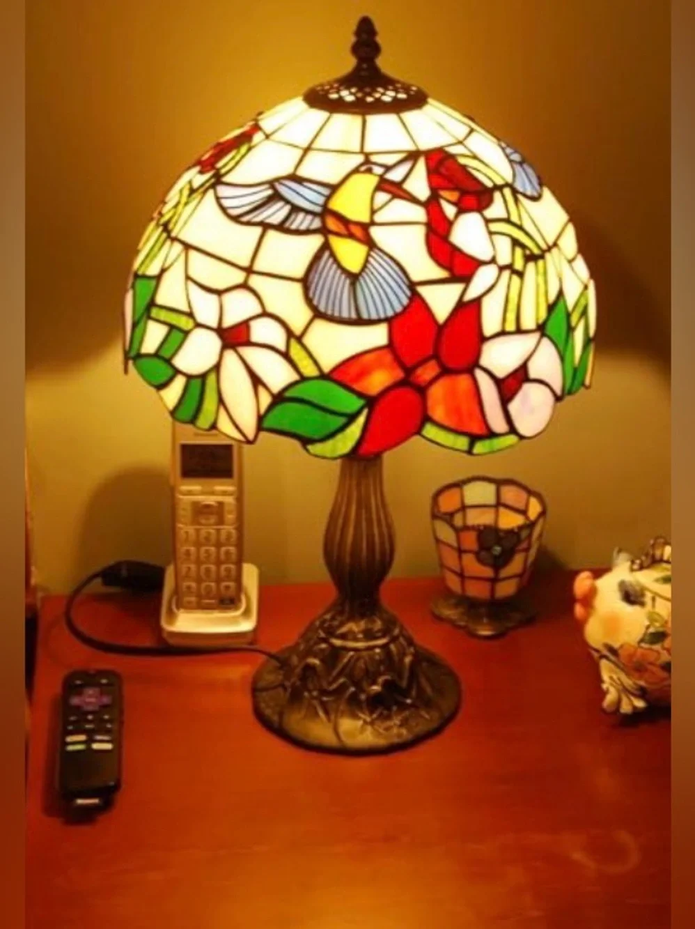 Tiffany Style Hummingbird Stained Glass Table Lamp Bedside Desk Lamp 18”